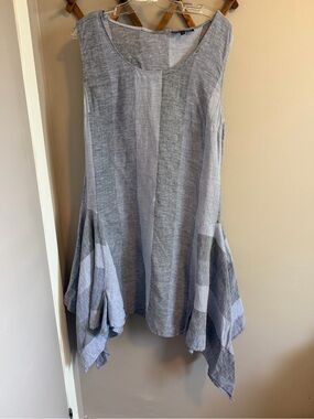 Kokomarina Grey Blue Striped Linen Lagenlook Dress XXL (fits like a large)